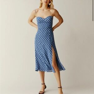 Reformation Blue Polka Dot Midi Dress
